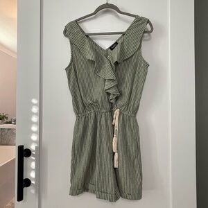 Green Smocked Ruffled V-Neck Romper